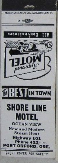 Matchbook - Shoreline Motel  Matchbook- steam heat